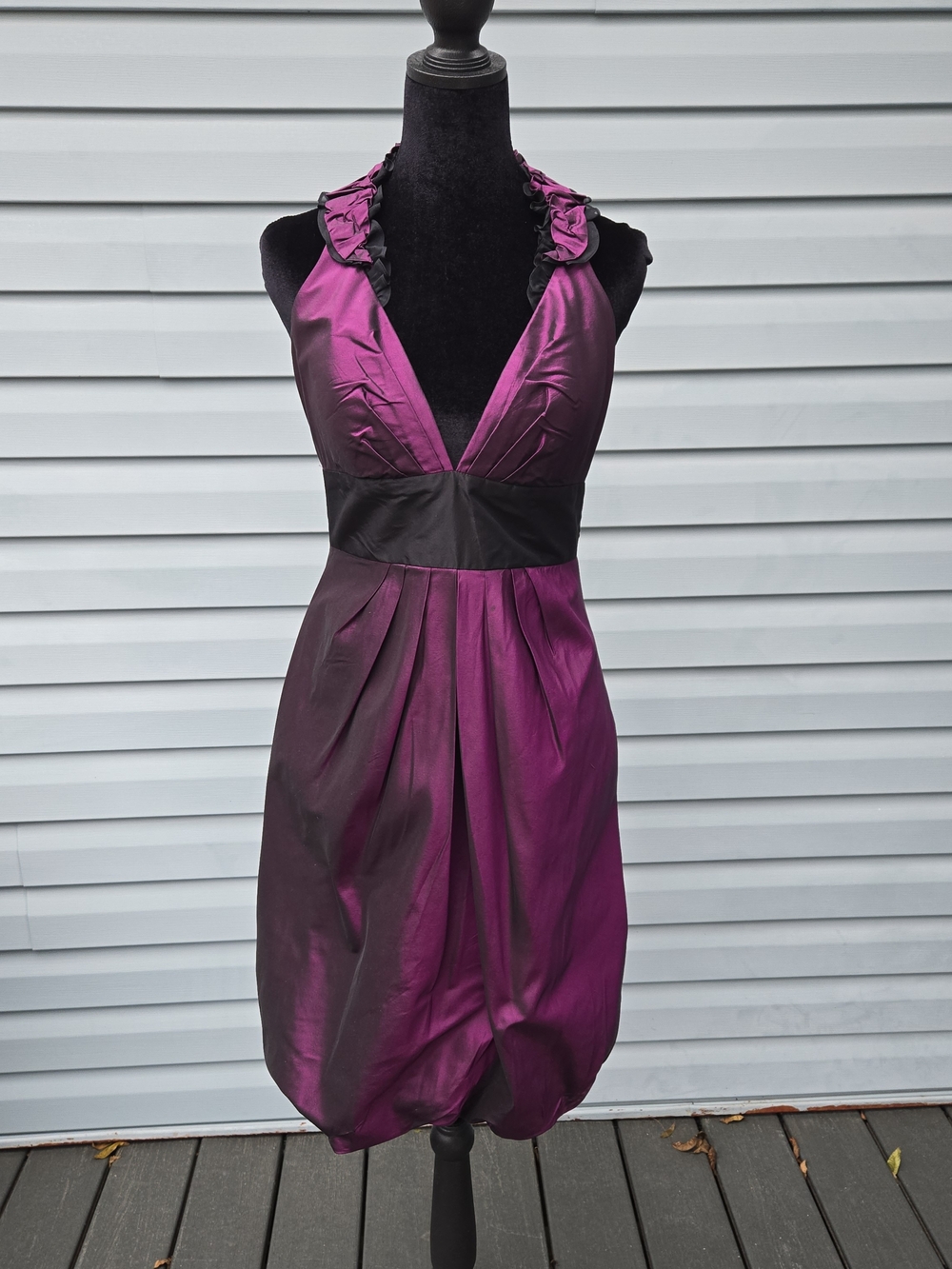 Kay Unger New York Silk Dress Womens 4 Purple Black Halter Bubble Hem Party Luxe